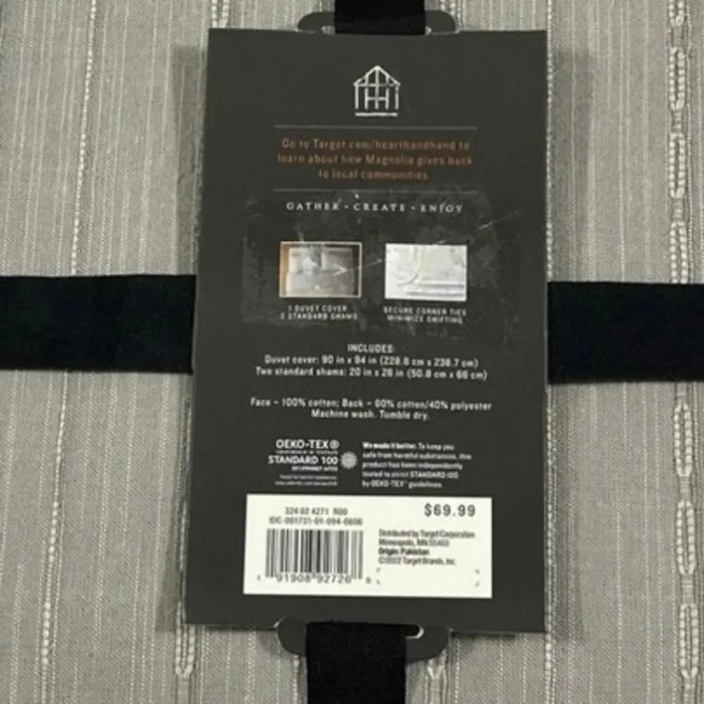 Hearth & Hand Magnolia Textured Stipe Loop F/Q Duvet Cover Set Gray new #92726